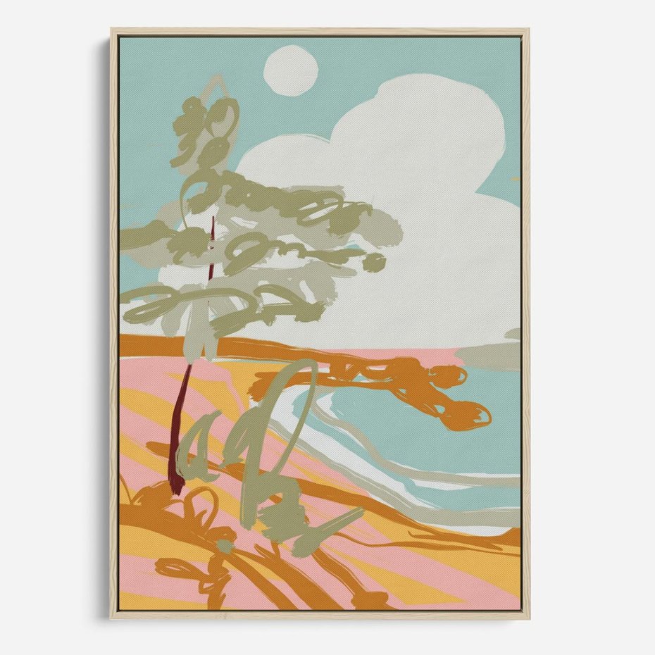 Obraz w ramie 80x120 - Spokojny Wiatr - pastelowy krajobraz, nowoczesny plakat - rama drewno