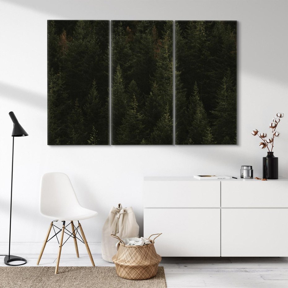 Obraz na płótnie 120x80 - Ciemny las iglasty - las, iglasty