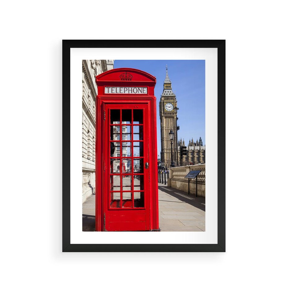 Plakat w ramie 30x40 - Ikoniczna budka telefoniczna w Londynie - budka, telefoniczna - rama czarna