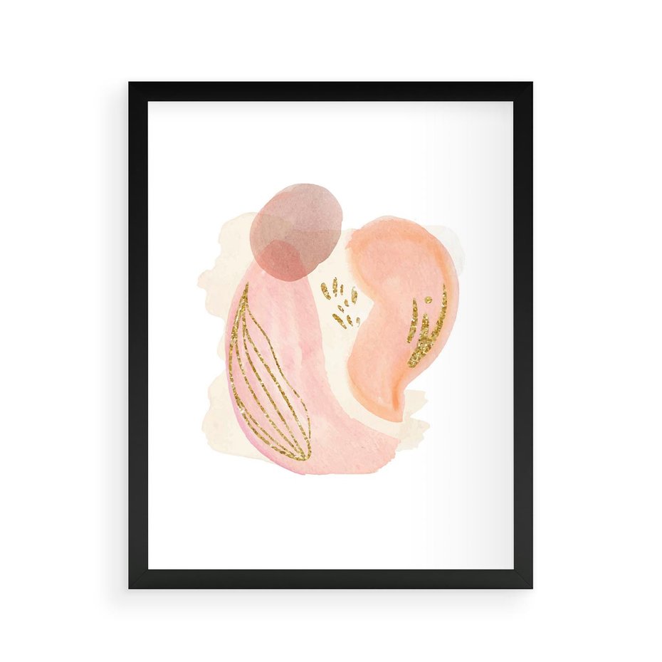 Plakat w ramie 40x50 - Impresje Przenikających Form - abstrakcyjne akwarelowe plamy, minimalizm - rama czarna
