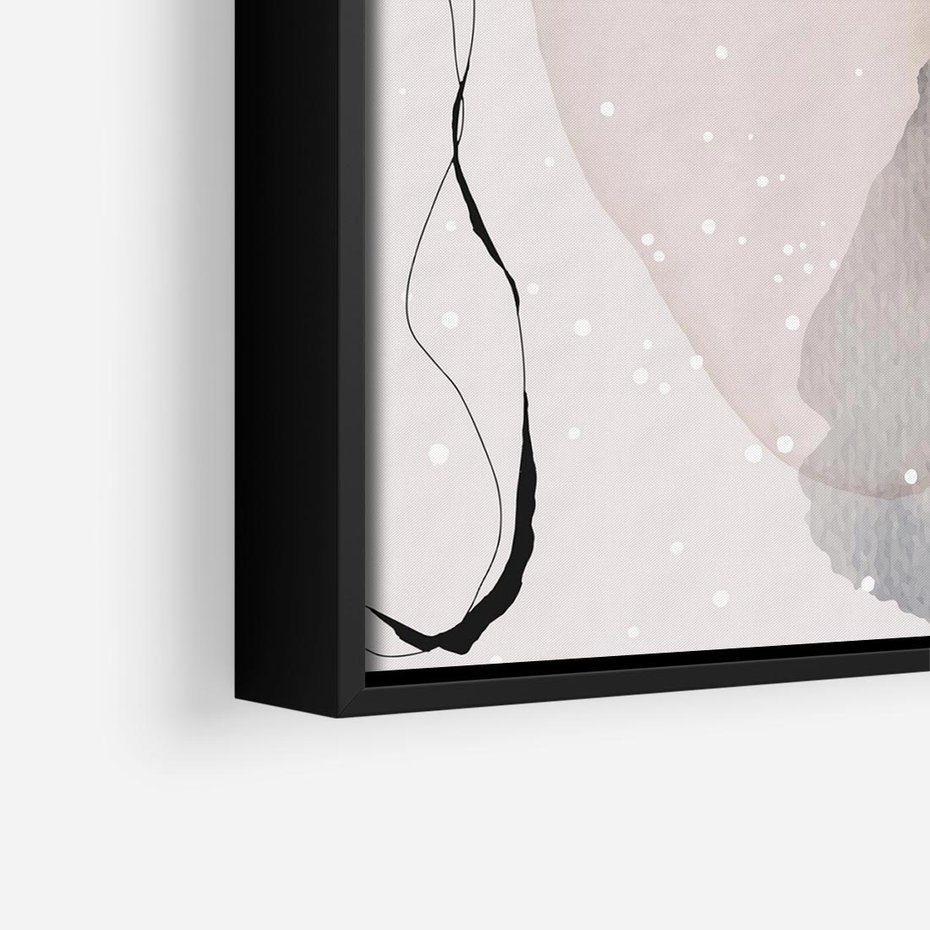 Obraz w ramie 50x50 - Migocące Barwy - abstrakcyjne plamy akwarelowe, czarny szkic - rama czarna