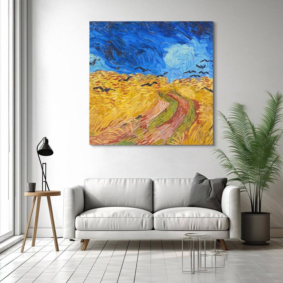 Obraz na płótnie 80x80 - "Wheatfield with Crows" (1890) Vincent van Gogh - Reprodukcja - reprodukcja, obraz na płótnie