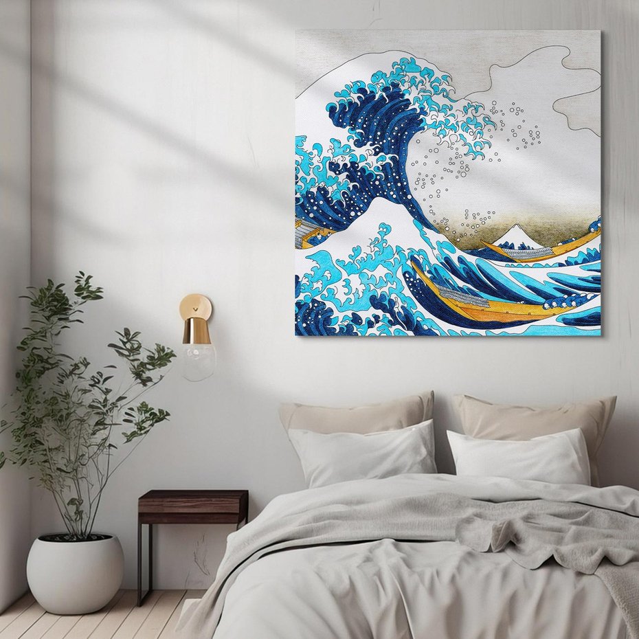 Obraz na płótnie 60x60 - Wzburzone Morze - wielka fala w kaganawie, Hokusai