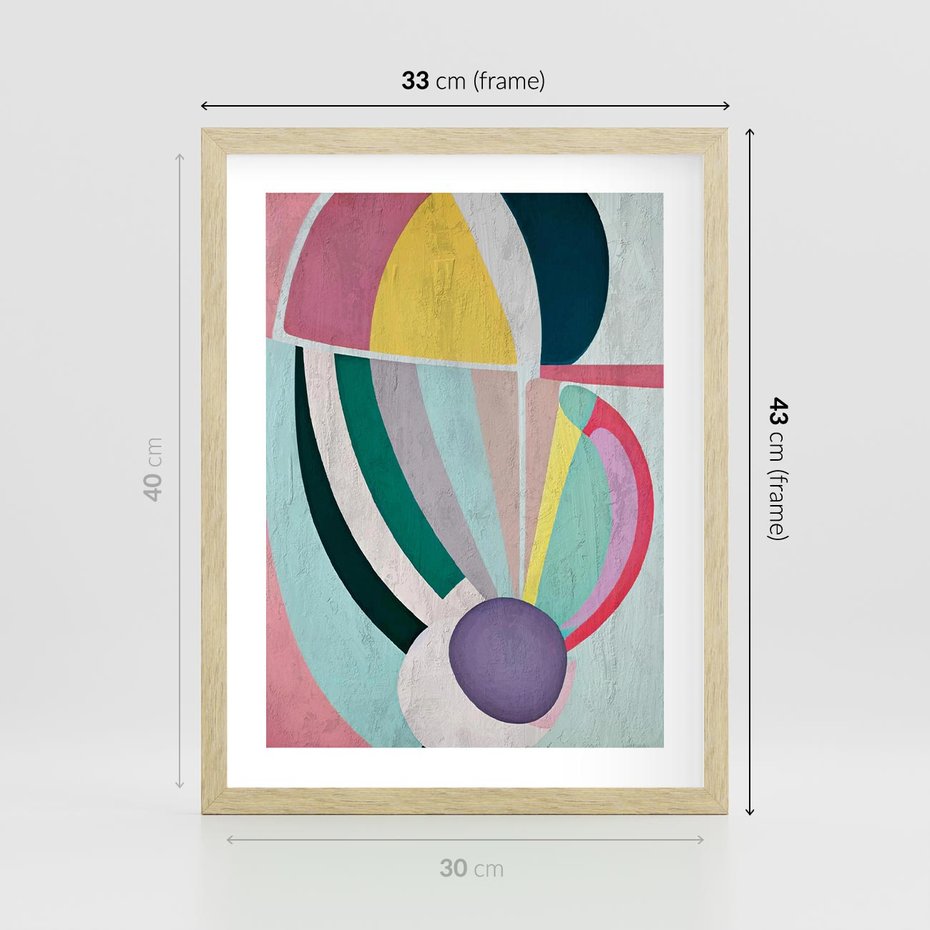Plakat w ramie 30x40 - Podróżne Echa Przestrzeni - abstrakcyjne dziwne kształty, olejny obraz - rama drewno