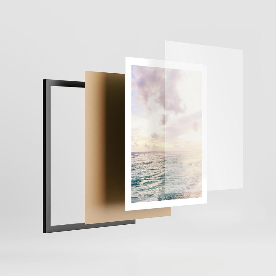 Plakat w ramie 50x70 - Pastelowa Plaża - plaża, pastelowe kolory - rama czarna