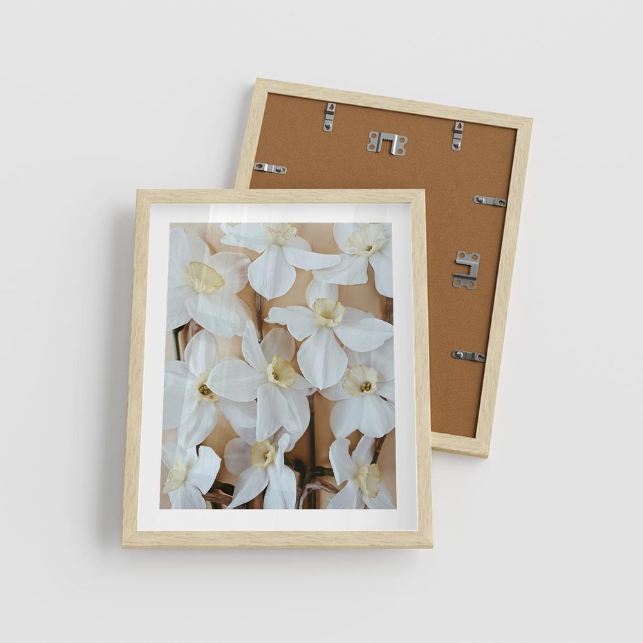 Plakat w ramie 40x50 - Białe Narcyzy - narcyzy, kwiaty - rama drewno
