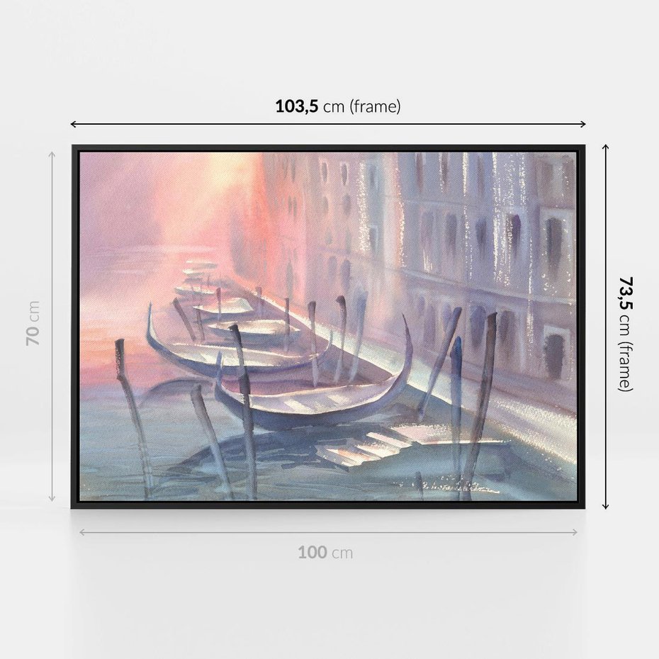 Obraz w ramie 100x70 - Romantyczne Zachody - akwarelowy rysunek, stonowane pastelowe kolory - rama czarna