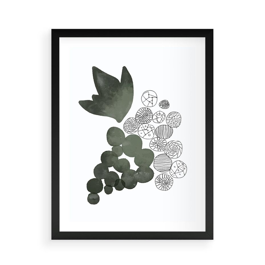 Plakat w ramie 50x70 - Grono Abstrakcji - minimalistyczny plakat, winogrona - rama czarna