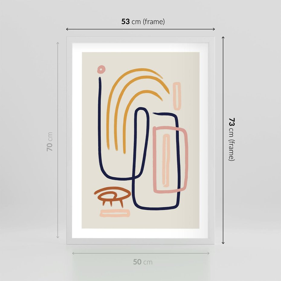 Plakat w ramie 50x70 - Abstrakcyjne Mrugnięcie - abstrakcja w stylu picasso, beżowe tło - rama biała