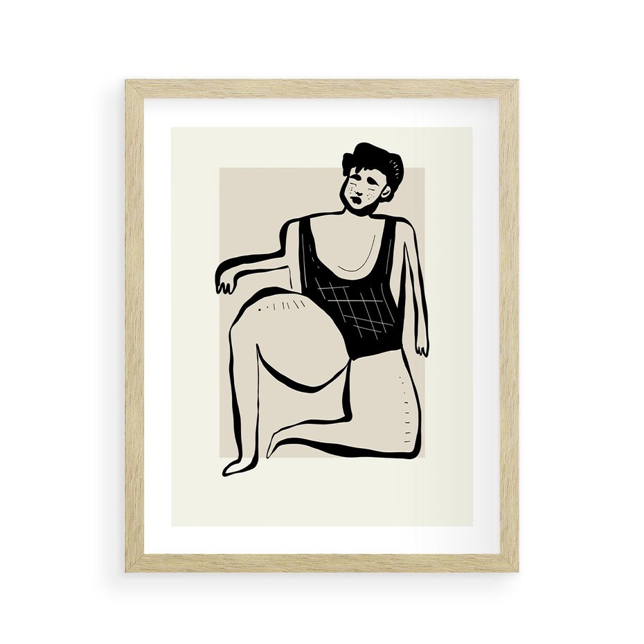 Plakat w ramie 40x50 - Szkic Kobiety w Czerni i Bieli - grafika, modern - rama drewno