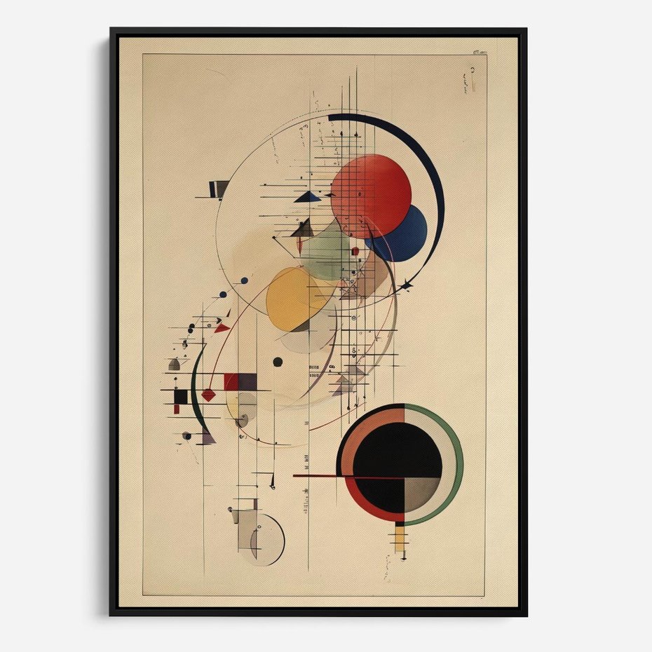 Obraz w ramie 50x70 - Impulsy Wydobyte z Cienia - abstrakcyjna geometryczna kompozycja, koła linie - rama czarna