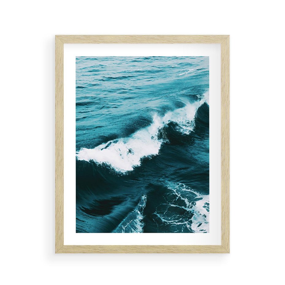 Plakat w ramie 40x50 - Wibracje Oceanu - turkusowy ocean, fale - rama drewno