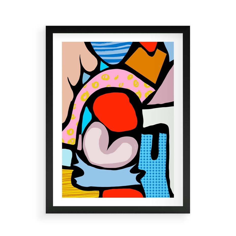 Plakat w ramie 50x70 - Czarny Komiks - abstrakcyjne formy, komiksowy styl - rama czarna