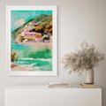 Plakat w ramie 50x70 - Na Zboczu - akwarela, nadmorski pejzaż - rama biała