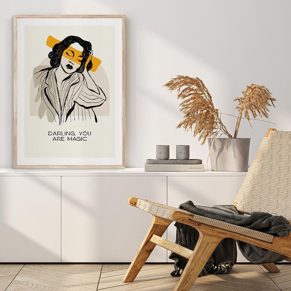 Plakat w ramie 50x70 - Sztuka Kobiecej Osobowości - nowoczesna grafika, kobieta - rama drewno