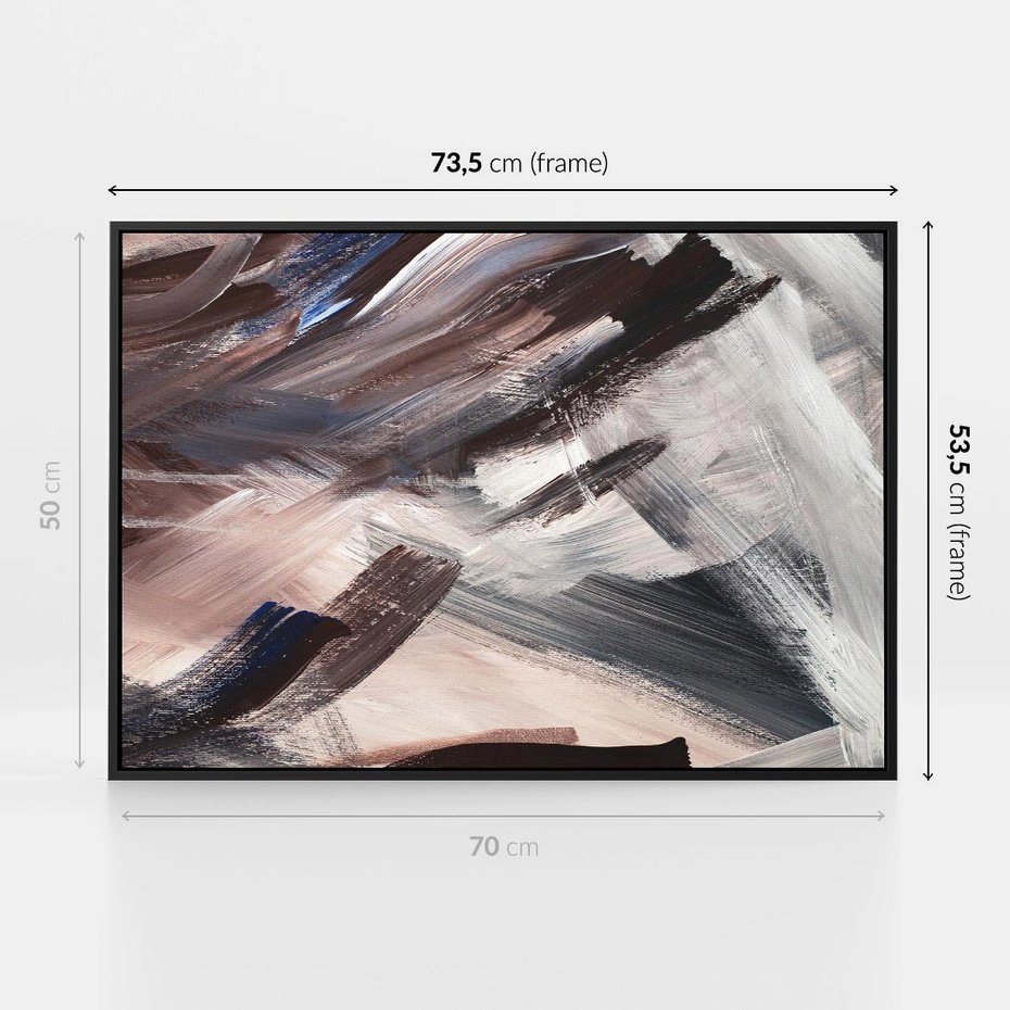 Obraz w ramie 70x50 - Eksploracja Dramaturgii - abstrakcyjny chaos, chatyczne maźnięcia pędzla - rama czarna