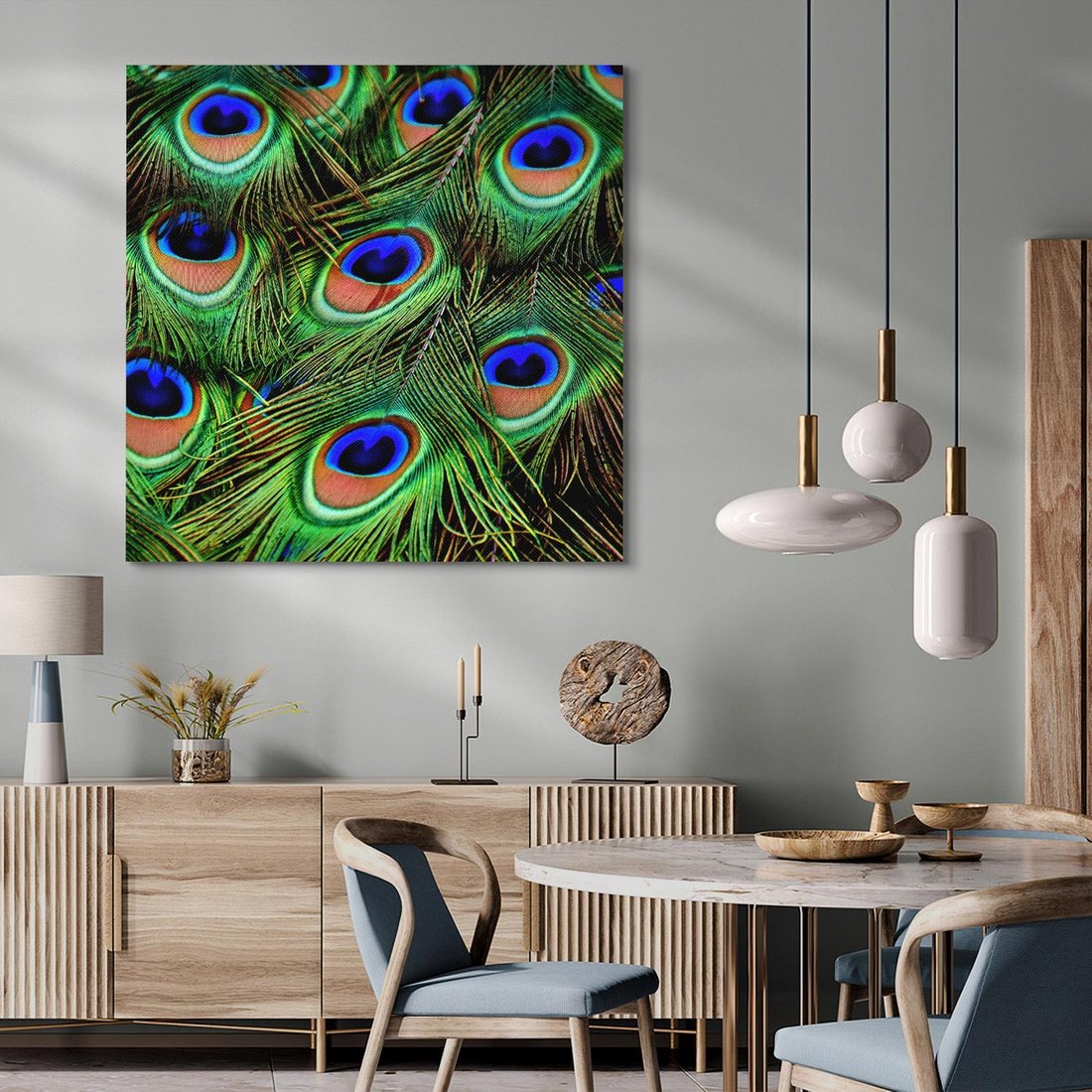 Obraz na płótnie 40x40 - Pawi Ogon - Piękno i Wspaniałość - paw, pióra