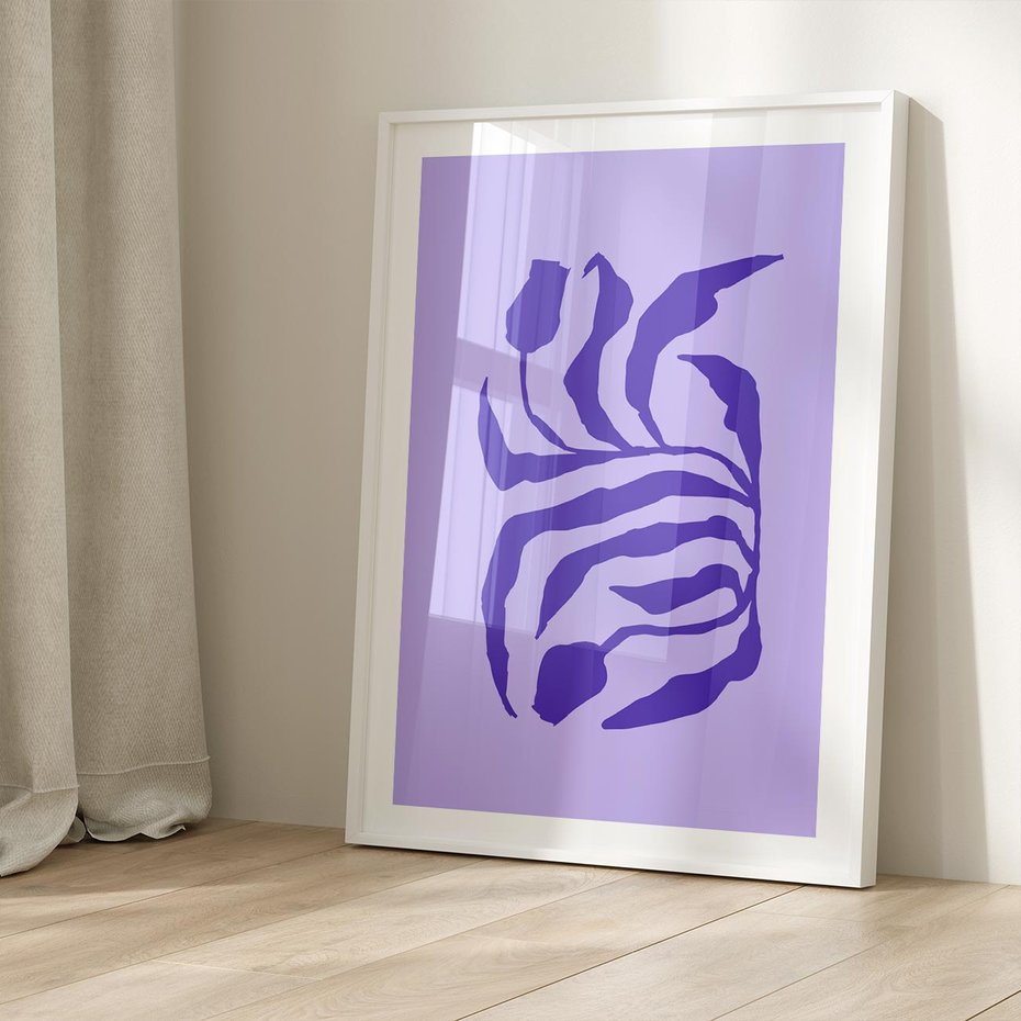 Plakat w ramie 30x40 - Boho Sztuka Wolności - kwiaty, energetyczne fioletowe tło - rama biała