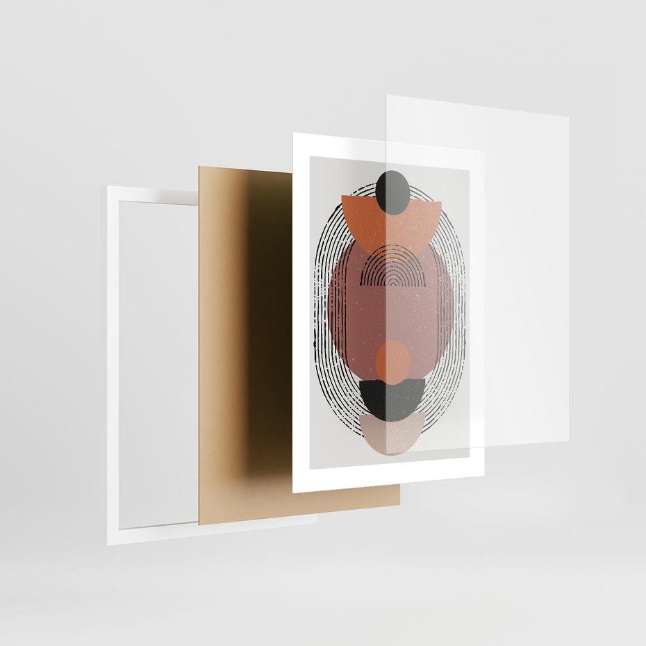 Plakat w ramie 30x40 - Abstrakcja w Odcieniach Brązu i Beżu - geometria, abstrakcyjna grafika - rama biała