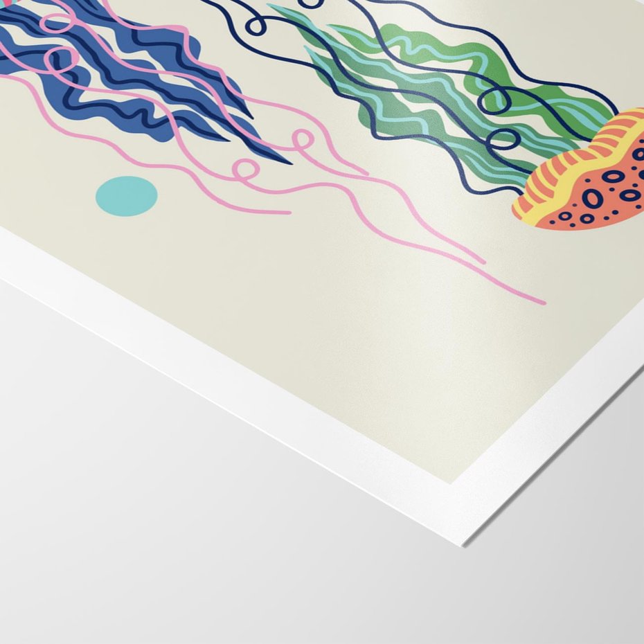 Plakat bez ramy 50x70 - Morskie Pulsacje - nowoczesny optymistyczny plakat, kolorowe meduzy