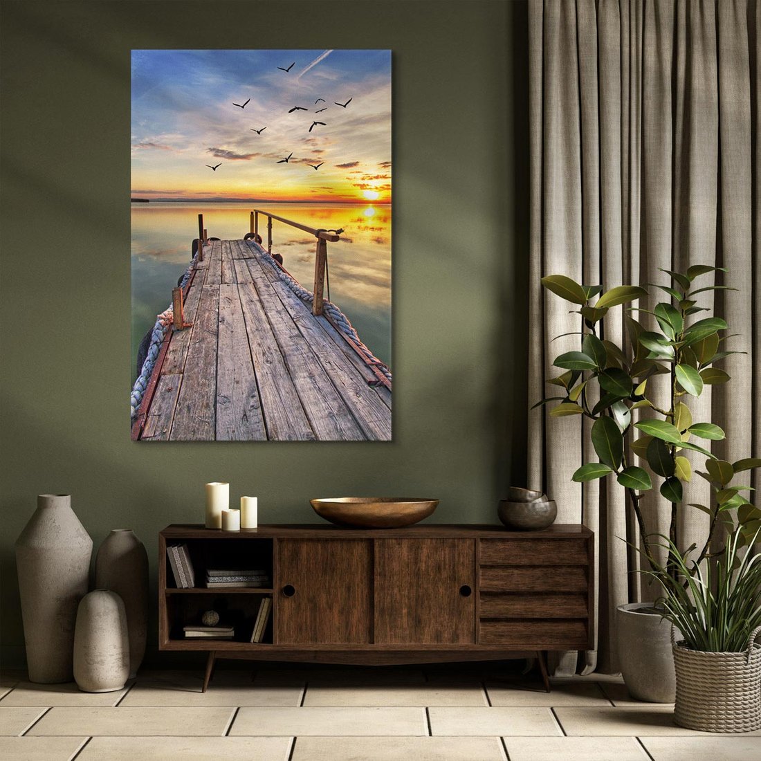 Obraz na płótnie 70x100 - Spokojny pomost nad jeziorem - pomost, jezioro