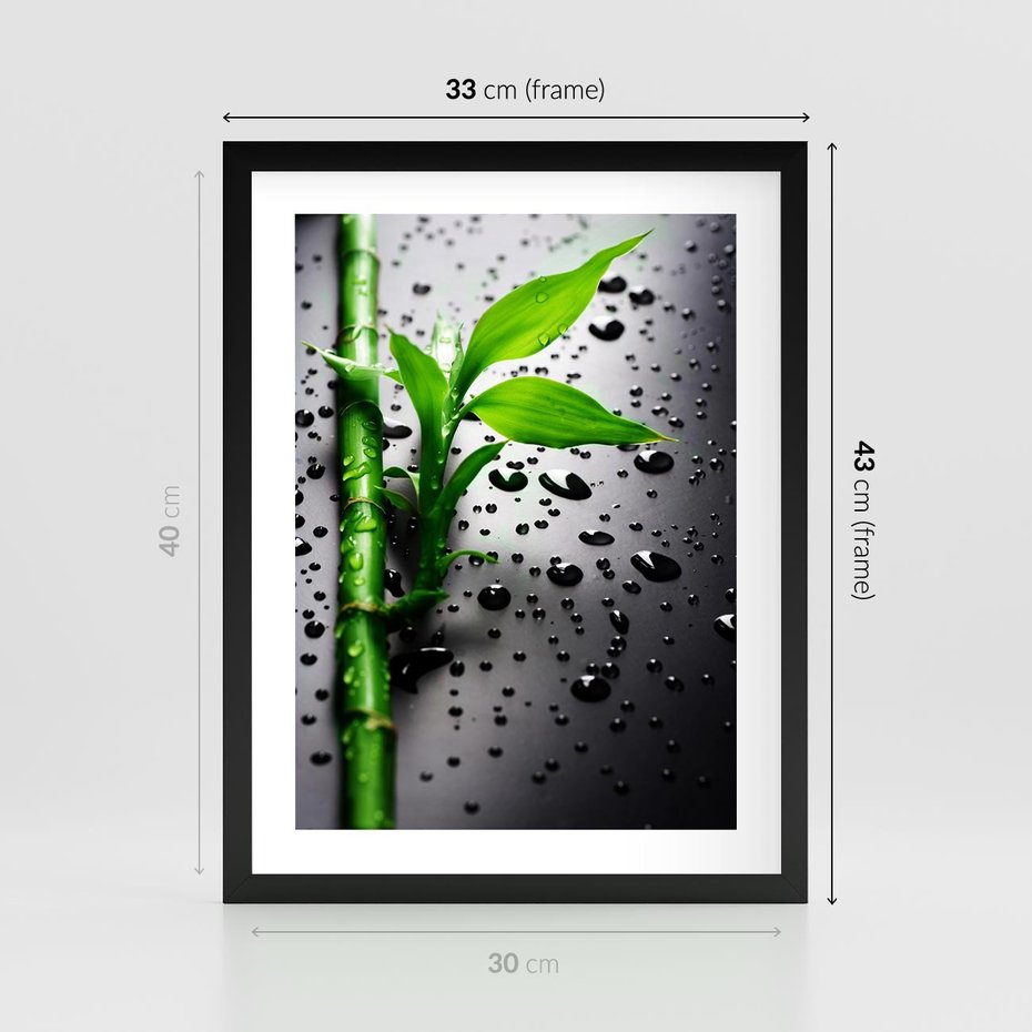 Plakat w ramie 30x40 - Bambusowa Harmonia - bambus, liście - rama czarna