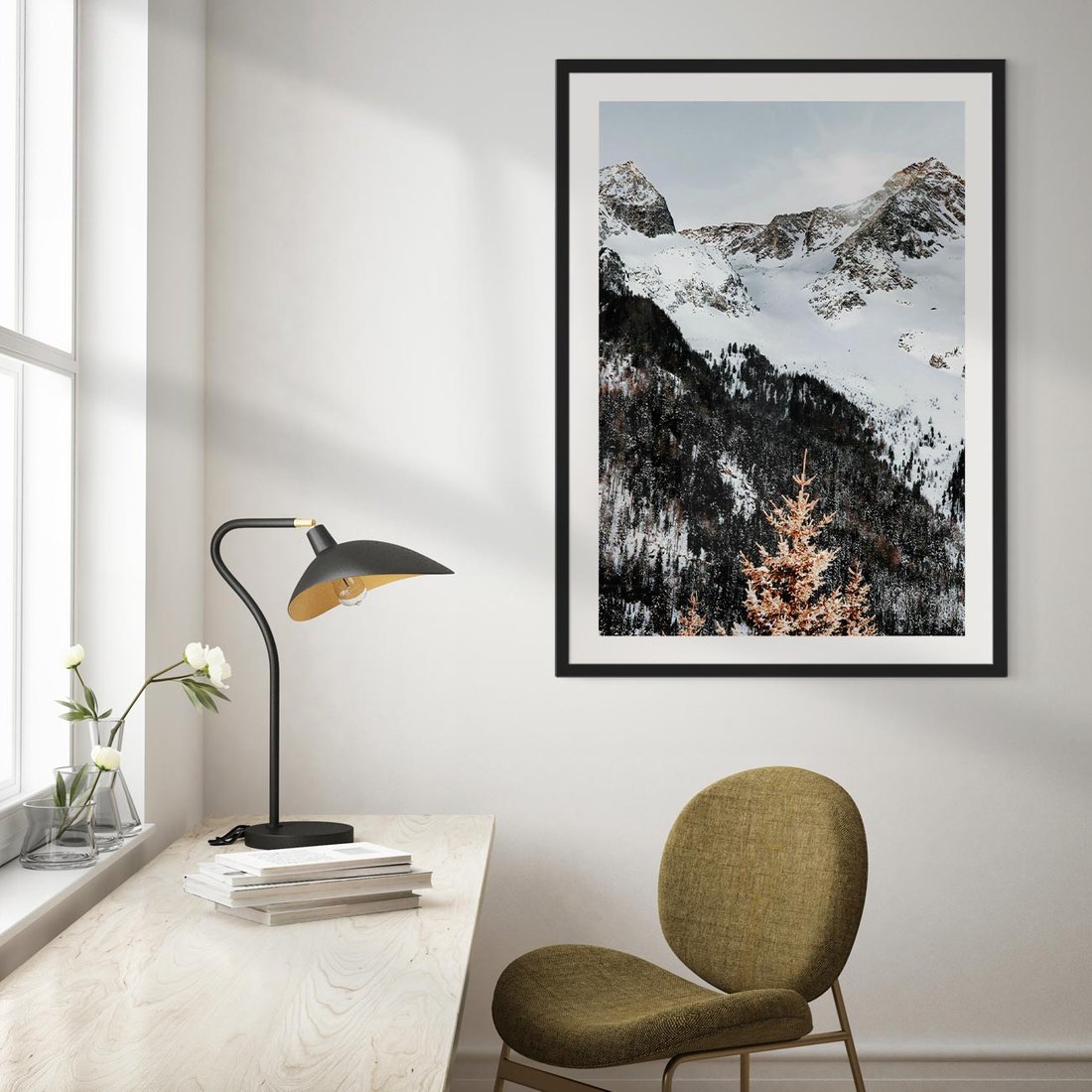 Plakat w ramie 50x70 - Górski Raj - góry, śnieg - rama czarna