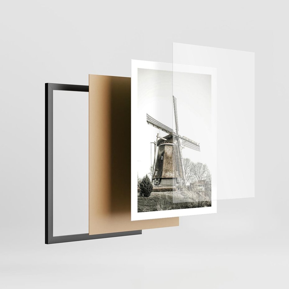 Plakat w ramie 50x70 - Wiejska Idylla z Młynem - wiatrak, młyn - rama czarna