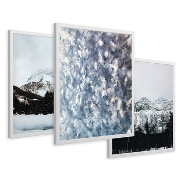 Zestaw obrazy w ramie 30x40 galeria - Zima, góry, śnieg, szron - rama biała