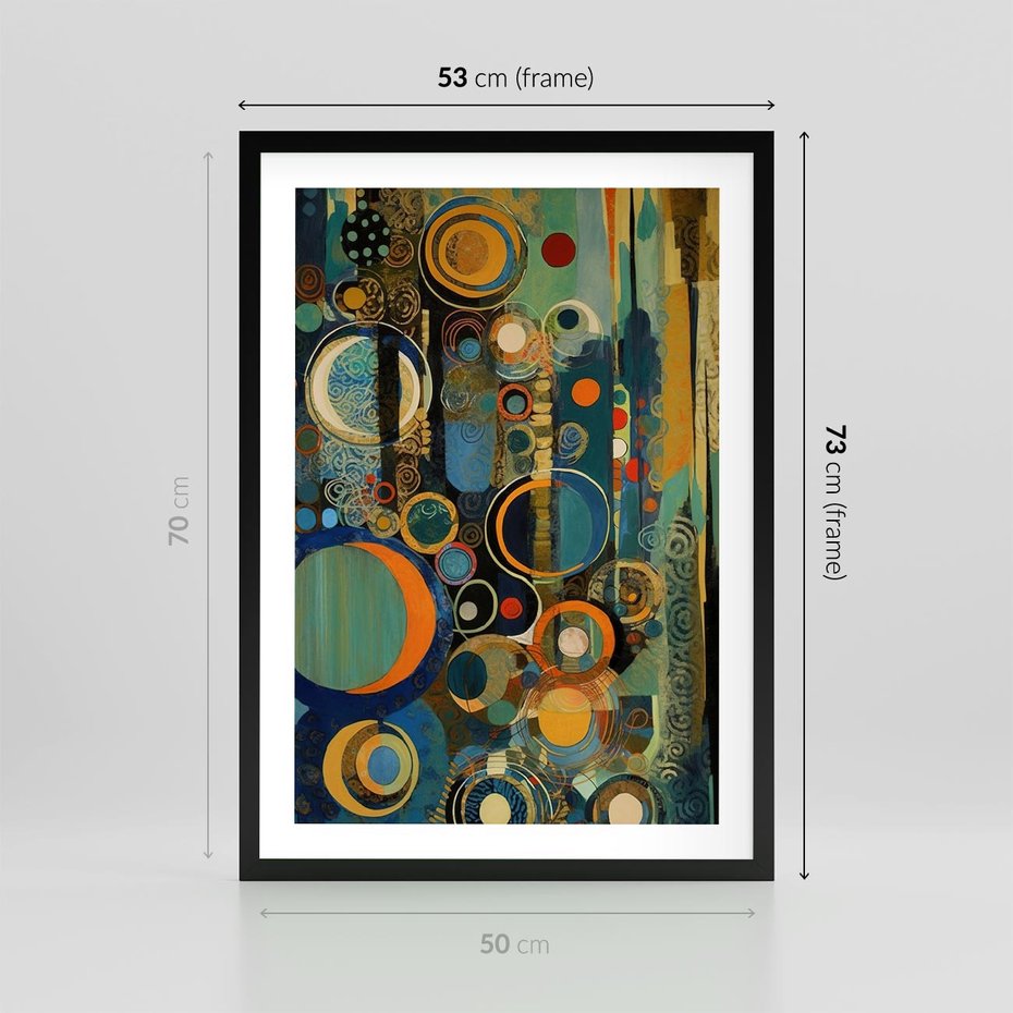 Plakat w ramie 50x70 - Wibracje Wymyślnych Form - abstrakcyjny obraz, mnogość kolorów - rama czarna