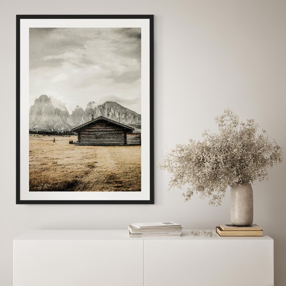 Plakat bez ramy 30x40 - Surowa Przestrzeń i Górski Ustronny Azyl - chatka w górach, góry