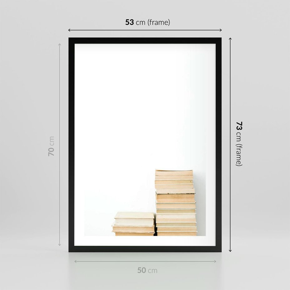 Plakat w ramie 50x70 - Estetyka Literatury - stos książek, minimalistyczna kompozycja - rama czarna