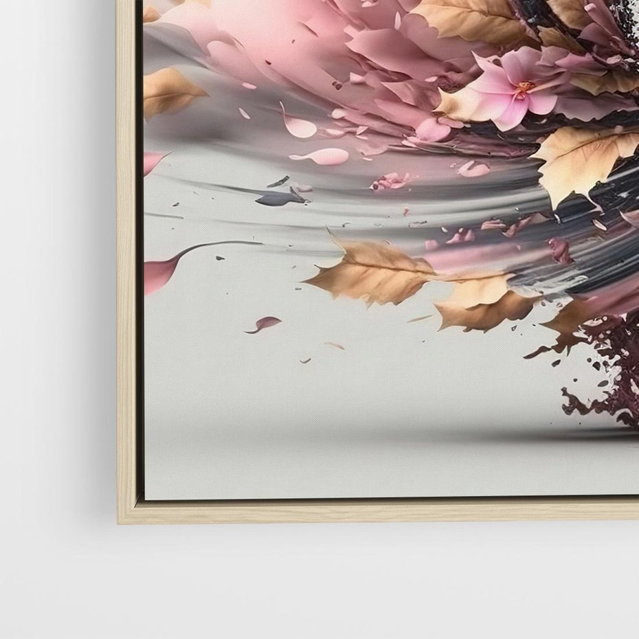 Obraz w ramie 50x50 - Kwiatowy Wir - nowoczesna grafika komputerowa, wir z kwiatów - rama drewno