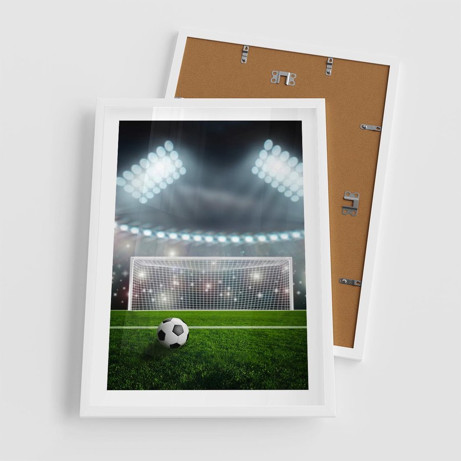 Plakat w ramie 50x70 - Strzał do bramki - piłka, nożna - rama biała