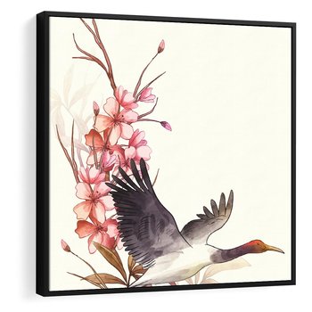 Obraz w ramie 50x50 - Szept Japonii - japońska sztuka, ptak - rama czarna