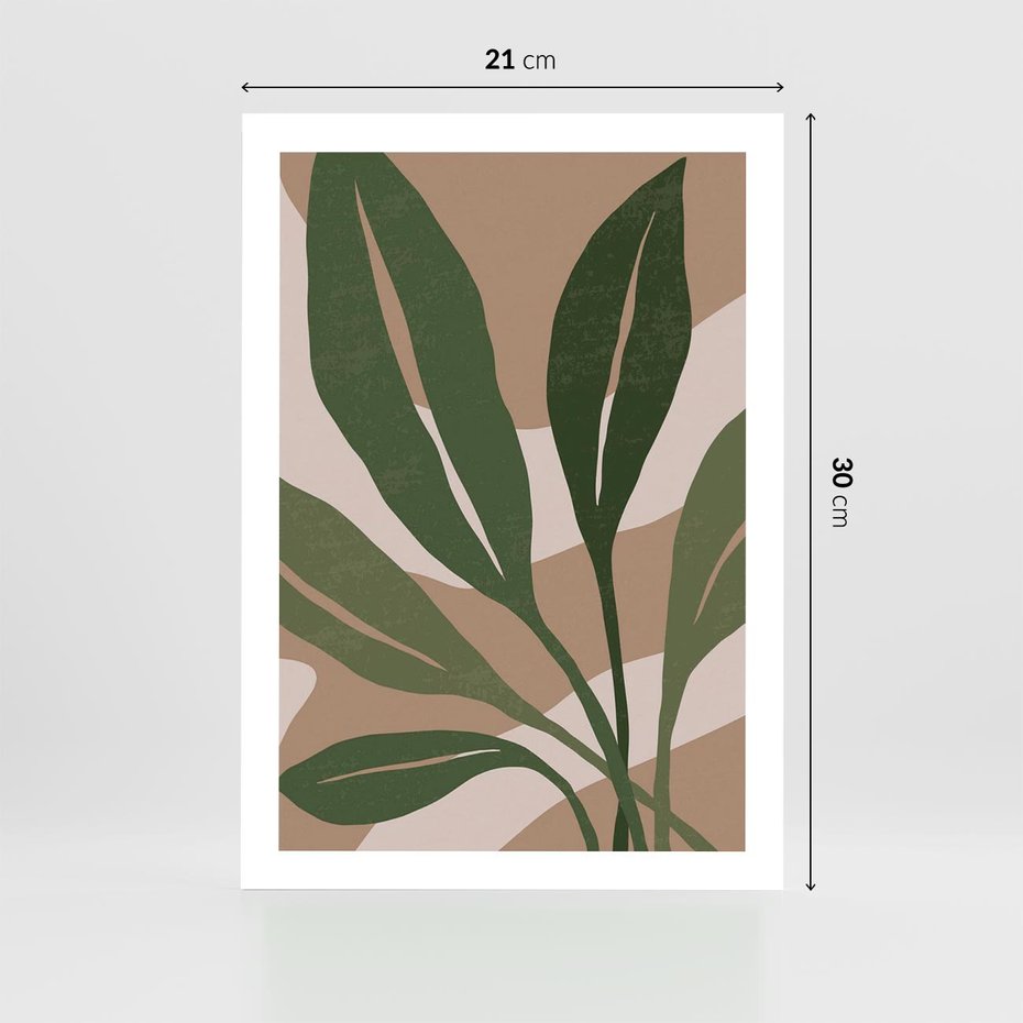 Plakat bez ramy 21x30 - Nowoczesność Natury: Plakat z Zielonymi Liśćmi - nowoczesny plakat, beż