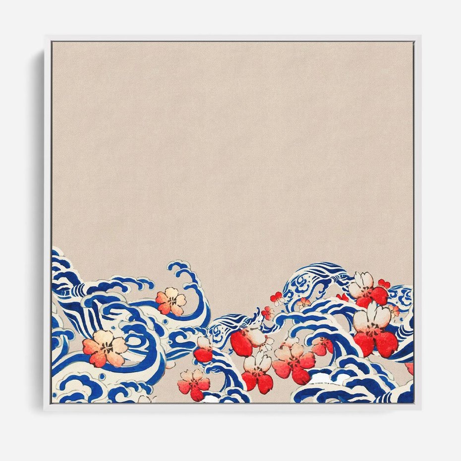 Obraz w ramie 80x80 - Japońska Harmonia: Falujące Kwiaty - japonia, orientalne kwiaty wiśni - rama biała