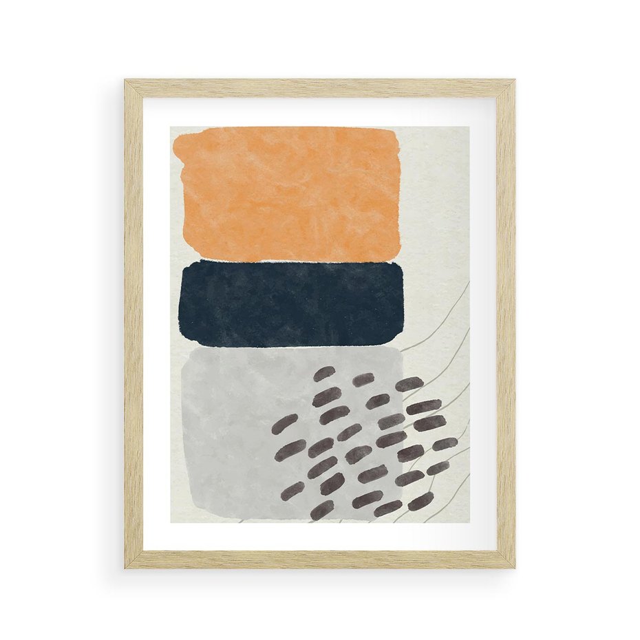 Plakat w ramie 40x50 - Impulsy Podróżnych Marzeń - geometryczne elementy, stonowane kolory - rama drewno