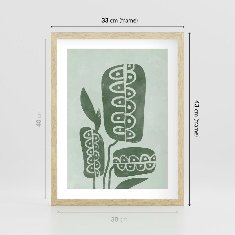 Plakat w ramie 30x40 - Nurtująca Zieleń - abstrakcyjny zielony motyw, skandynawski design - rama drewno