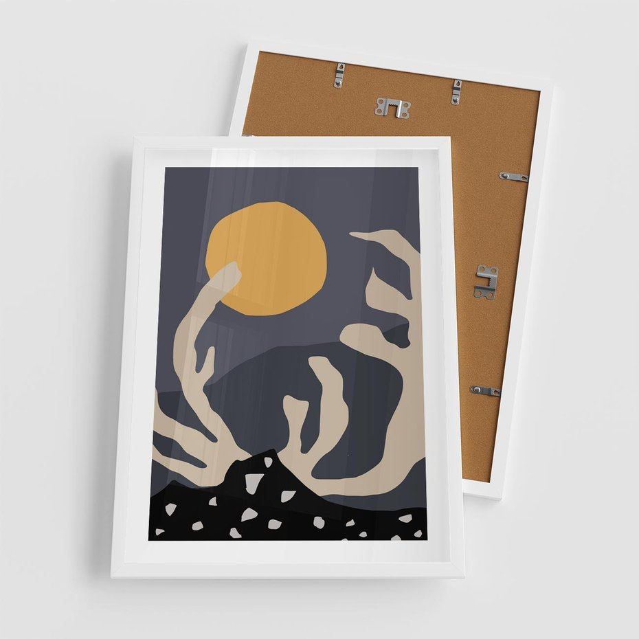 Plakat w ramie 50x70 - Tajemniczy Księżyc - nowoczesna sztuka, plakat - rama biała