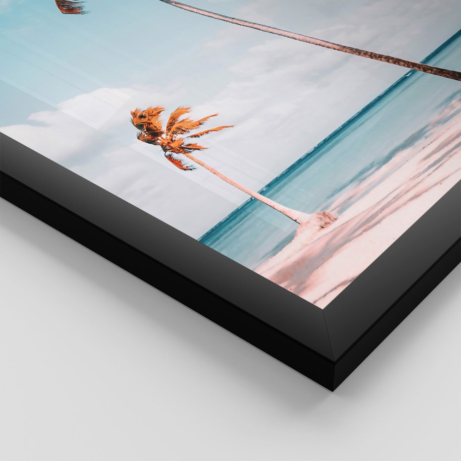 Zestaw obrazy w ramie 50x70 galeria - Palmy, plaża, morze, skały, lato - rama czarna