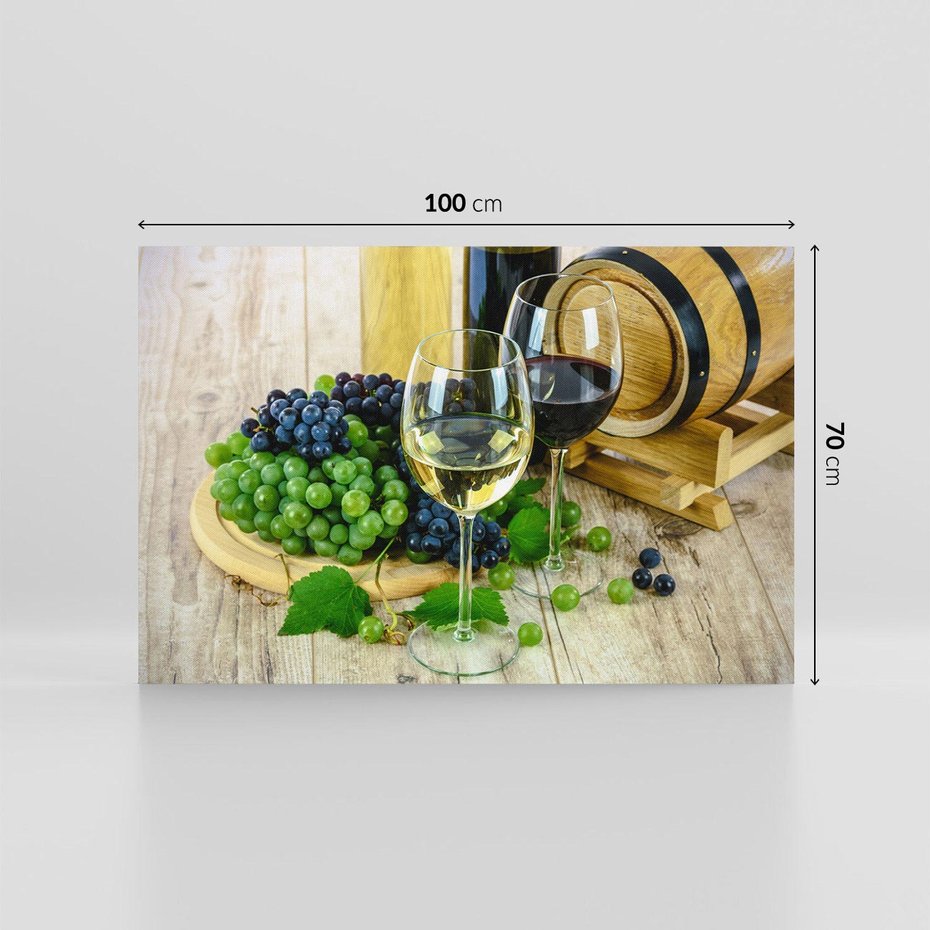 Obraz na płótnie 100x70 - Wino winogrona i kieliszki - wino, winogrona