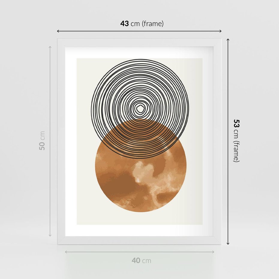 Plakat w ramie 40x50 - Taniec Okręgów - boho obraz, geometria - rama biała