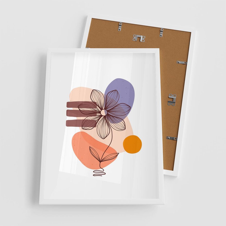 Plakat w ramie 50x70 - Migocące Odbicia Kwiatów - abstrakcyjna sztuka, plamy - rama biała