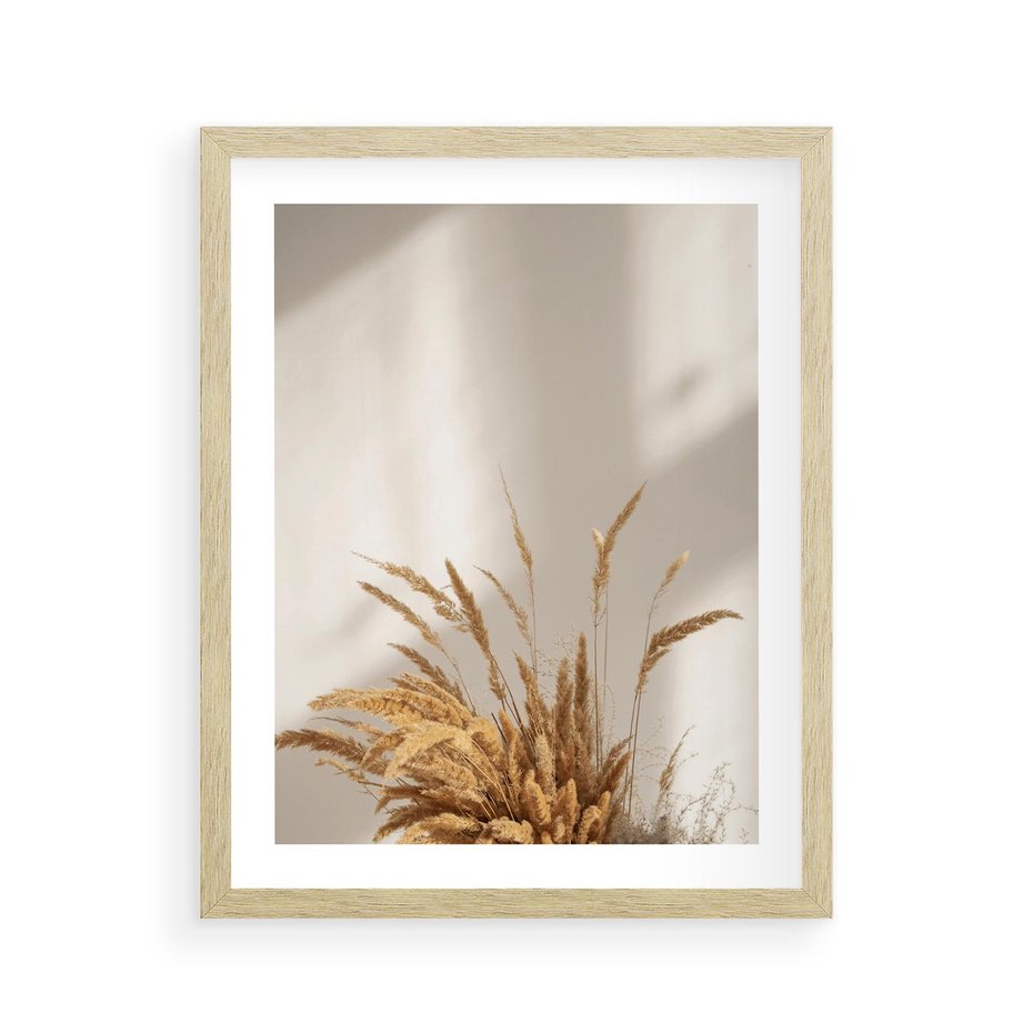 Plakat w ramie 40x50 - mpresyjne układy traw - boho, trawy - rama drewno
