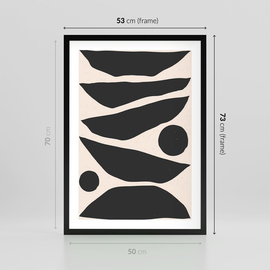 Plakat w ramie 50x70 - Modernistyczna Abstrakcja w Czerni i Bieli - abstrakcja, czarno biała grafika - rama czarna