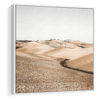 Obraz w ramie 50x50 - Refleksyjny taniec myśli - pustynny krajobraz, odcienie sepii - rama biała