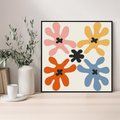 Obraz w ramie 50x50 - Taniec Akwareli - abstrakcyjne wielokolorowe kwiaty, minimalizm - rama czarna
