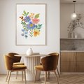 Plakat w ramie 50x70 - Kwiatowe Opowieści - akwarelowe polne kwiaty, minimalistyczna sztuka - rama drewno