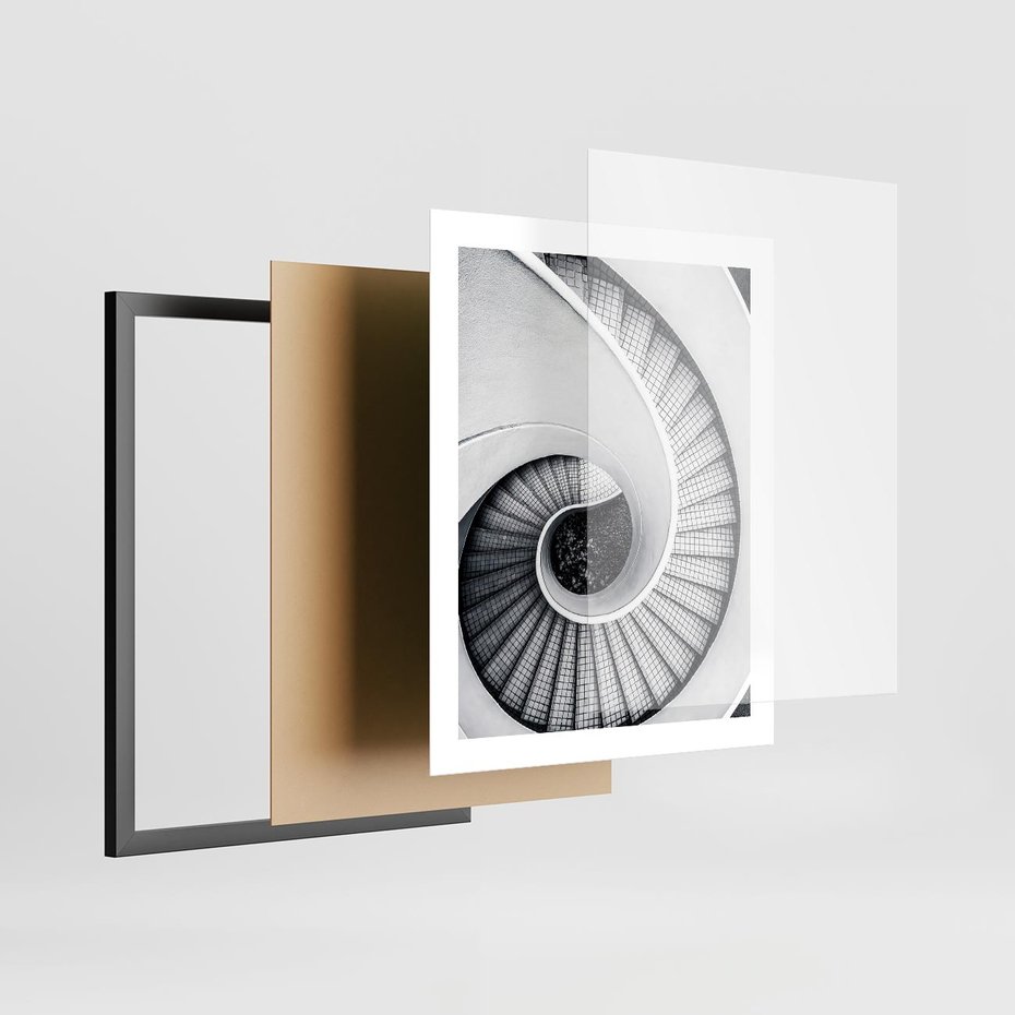 Plakat w ramie 40x50 - Nowoczesne Schody: Kręcone Piękno - nowoczesna architektura, kręcone schody - rama czarna